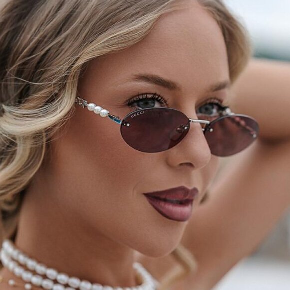 Gucci GG1922S 001 Oval Sunglasses - Gold with White Pearl/Grey main image 9